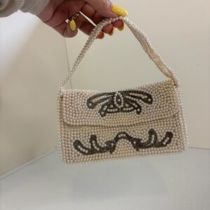 Vintage 1950s 60s Beaded Evening Bag Clutch Pearl Trellis Floral Art Deco Style
